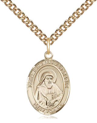 14kt Gold Saint Bede the Venerable Medal Engraved Catholic Saint Jewelry