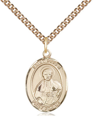 14kt Gold Filled Saint Pius X Medal Religious Jewelry Engraved Catholic Saint Jewelry