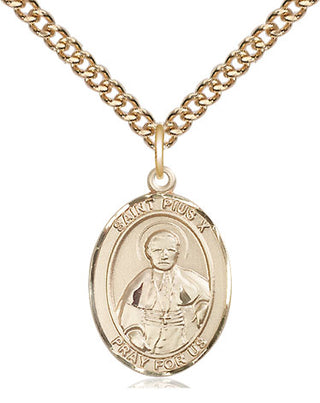 14kt Gold Saint Pius X Medal Engraved Catholic Saint Jewelry