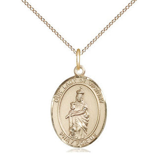 14kt Gold Our Lady of Victory Medal Engraved Catholic Saint Jewelry