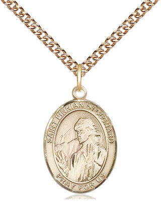 14kt Gold Saint Finnian of Clonard Medal Engraved Catholic Saint Jewelry