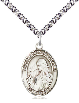 Sterling Silver Saint Finnian of Clonard Medal Religious Jewelry Engraved Catholic Saint Jewelry