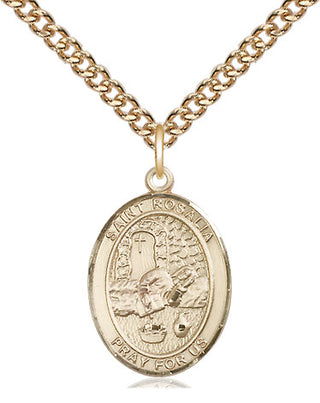 14kt Gold Saint Rosalia Medal Engraved Catholic Saint Jewelry