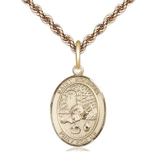 14kt Gold Saint Rosalia Medal Engraved Catholic Saint Jewelry