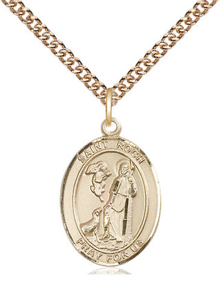 14kt Gold Filled Saint Roch Medal Religious Jewelry Engraved Catholic Saint Jewelry
