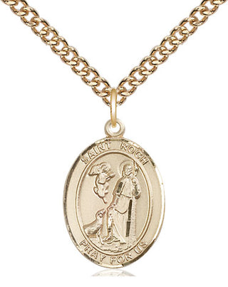 14kt Gold Saint Roch Medal Engraved Catholic Saint Jewelry