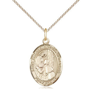 14kt Gold Saint Elizabeth of the Visitation Medal Engraved Catholic Saint Jewelry