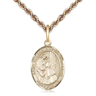 14kt Gold Saint Elizabeth of the Visitation Medal Engraved Catholic Saint Jewelry