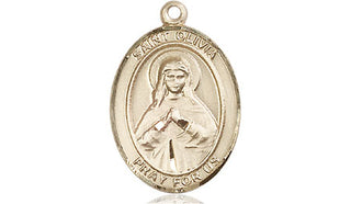 14kt Gold Saint Olivia Medal Engraved Catholic Saint Jewelry