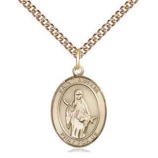 14kt Gold Filled Saint Amelia Medal Religious Jewelry Engraved Catholic Saint Jewelry