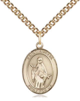 14kt Gold Saint Amelia Medal Engraved Catholic Saint Jewelry