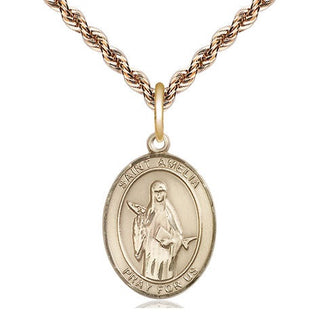 14kt Gold Saint Amelia Medal Engraved Catholic Saint Jewelry