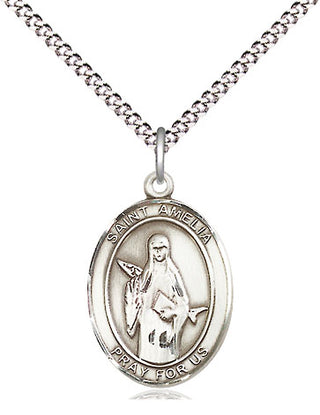 Pewter Saint Amelia Medal Religious Jewelry Engraved Catholic Saint Jewelry