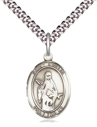 Pewter Saint Amelia Medal Religious Jewelry Engraved Catholic Saint Jewelry