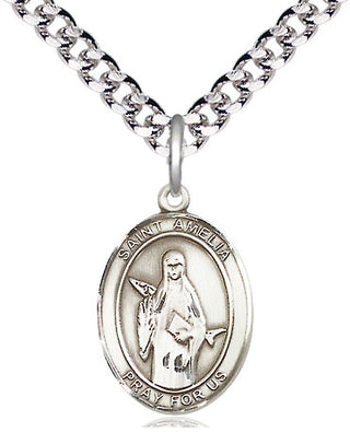 Pewter Saint Amelia Medal Religious Jewelry Engraved Catholic Saint Jewelry