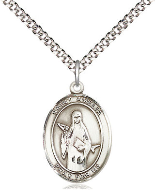 Pewter Saint Amelia Medal Religious Jewelry Engraved Catholic Saint Jewelry