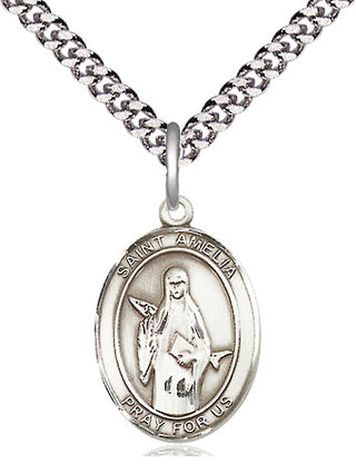 Pewter Saint Amelia Medal Religious Jewelry Engraved Catholic Saint Jewelry