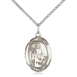 Sterling Silver Saint Amelia Medal Religious Jewelry Engraved Catholic Saint Jewelry