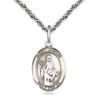 Sterling Silver Saint Amelia Medal Religious Jewelry Engraved Catholic Saint Jewelry