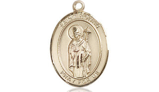 14kt Gold Saint Ronan Medal Engraved Catholic Saint Jewelry
