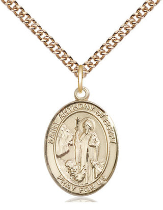 14kt Gold Saint Anthony of Egypt Medal Engraved Catholic Saint Jewelry