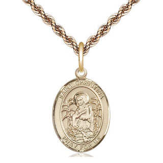 14kt Gold Saint Christina the Astonishing Medal Engraved Catholic Saint Jewelry