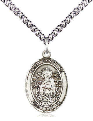 Sterling Silver Saint Christina the Astonishing Medal Religious Jewelry Engraved Catholic Saint Jewelry