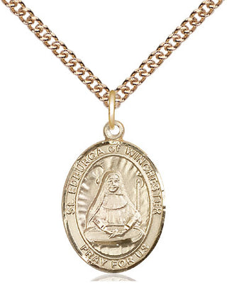14kt Gold Filled Saint Edburga of Winchester Medal Religious Jewelry Engraved Catholic Saint Jewelry