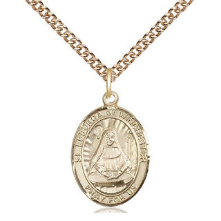 14kt Gold Saint Edburga of Winchester Medal Engraved Catholic Saint Jewelry