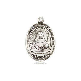 Sterling Silver Saint Edburga of Winchester Medal Religious Jewelry Engraved Catholic Saint Jewelry