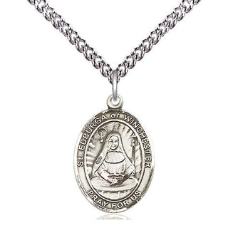 Sterling Silver Saint Edburga of Winchester Medal Religious Jewelry Engraved Catholic Saint Jewelry