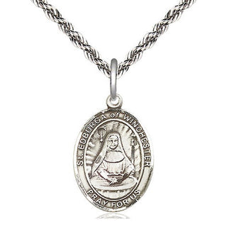 Sterling Silver Saint Edburga of Winchester Medal Religious Jewelry Engraved Catholic Saint Jewelry