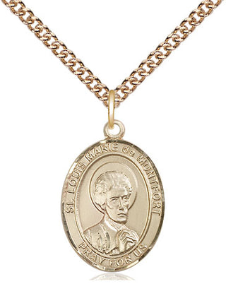 14kt Gold Saint Louis Marie de Montfort Medal Engraved Catholic Saint Jewelry
