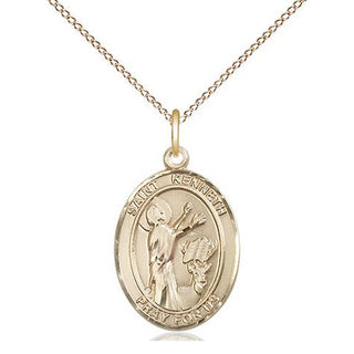 14kt Gold Filled Saint Kenneth Medal Religious Jewelry Engraved Catholic Saint Jewelry