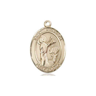 14kt Gold Saint Kenneth Medal Engraved Catholic Saint Jewelry