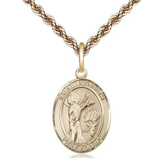 14kt Gold Saint Kenneth Medal Engraved Catholic Saint Jewelry