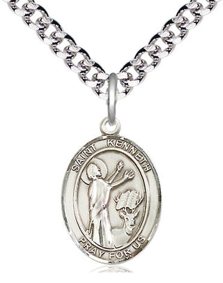 Pewter Saint Kenneth Medal Religious Jewelry Engraved Catholic Saint Jewelry