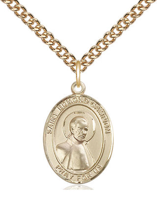14kt Gold Saint Edmund Campion Medal Engraved Catholic Saint Jewelry