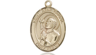 14kt Gold Saint Rene Goupil Medal Engraved Catholic Saint Jewelry