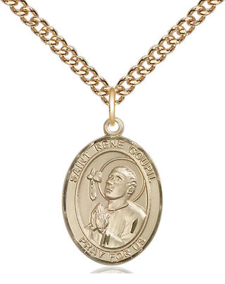 14kt Gold Saint Rene Goupil Medal Engraved Catholic Saint Jewelry