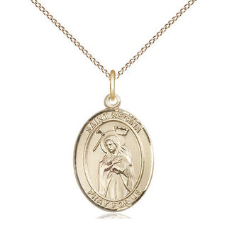 14kt Gold Saint Regina Medal Engraved Catholic Saint Jewelry