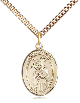 14kt Gold Saint Regina Medal Engraved Catholic Saint Jewelry
