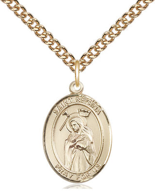 14kt Gold Saint Regina Medal Engraved Catholic Saint Jewelry