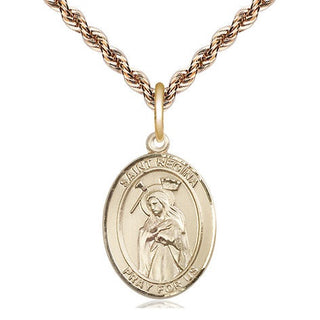 14kt Gold Saint Regina Medal Engraved Catholic Saint Jewelry
