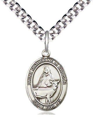 Pewter Saint Catherine of Sweden Medal Religious Jewelry Engraved Catholic Saint Jewelry