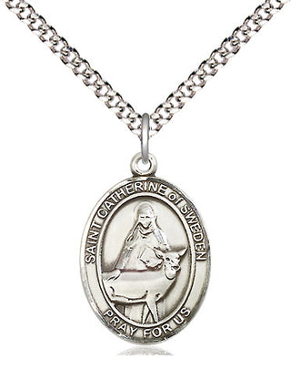 Pewter Saint Catherine of Sweden Medal Religious Jewelry Engraved Catholic Saint Jewelry