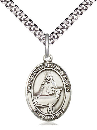 Pewter Saint Catherine of Sweden Medal Religious Jewelry Engraved Catholic Saint Jewelry