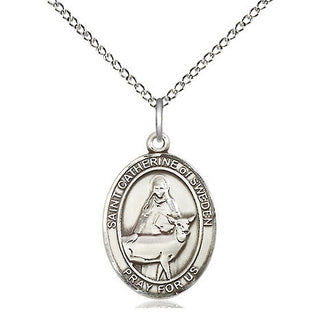 Sterling Silver Saint Catherine of Sweden Medal Religious Jewelry Engraved Catholic Saint Jewelry