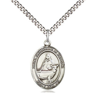 Sterling Silver Saint Catherine of Sweden Medal Religious Jewelry Engraved Catholic Saint Jewelry