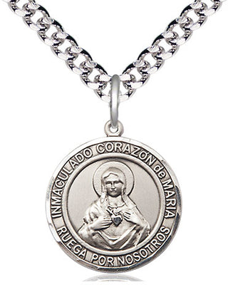 Pewter Corazon Inmaculado de Maria Medal Religious Jewelry Engraved Catholic Saint Jewelry
